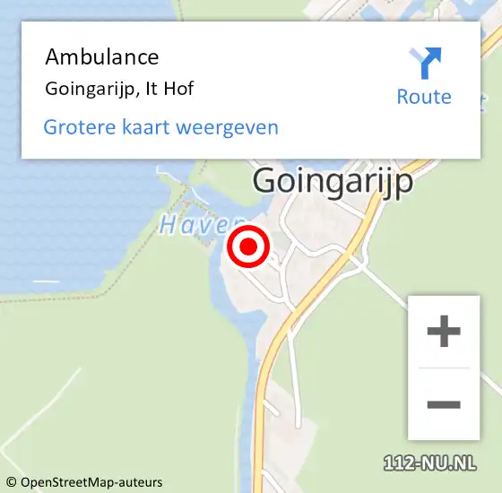 Locatie op kaart van de 112 melding: Ambulance Goingarijp, It Hof op 22 augustus 2016 16:21