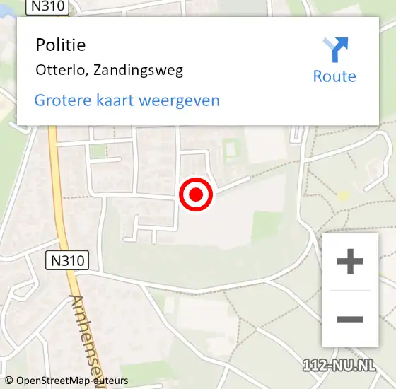 Locatie op kaart van de 112 melding: Politie Otterlo, Zandingsweg op 22 augustus 2016 16:49