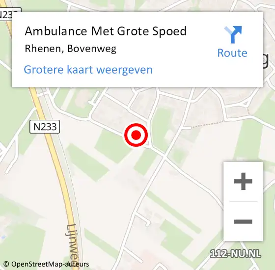 Locatie op kaart van de 112 melding: Ambulance Met Grote Spoed Naar Rhenen, Bovenweg op 22 augustus 2016 18:02