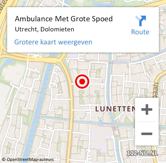 Locatie op kaart van de 112 melding: Ambulance Met Grote Spoed Naar Utrecht, Dolomieten op 22 augustus 2016 19:10