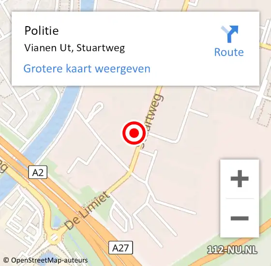 Locatie op kaart van de 112 melding: Politie Vianen Ut, Stuartweg op 22 augustus 2016 19:33