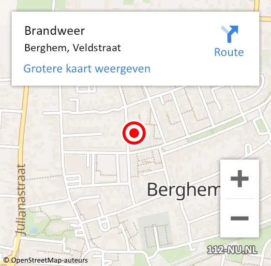 Locatie op kaart van de 112 melding: Brandweer Berghem, Veldstraat op 22 augustus 2016 19:59