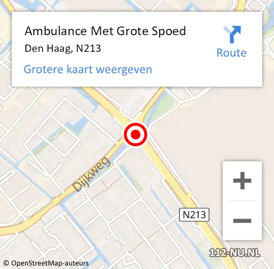 Locatie op kaart van de 112 melding: Ambulance Met Grote Spoed Naar Den Haag, N213 op 22 augustus 2016 20:04