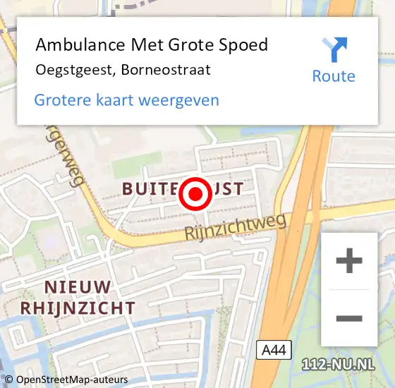 Locatie op kaart van de 112 melding: Ambulance Met Grote Spoed Naar Oegstgeest, Borneostraat op 22 augustus 2016 20:26