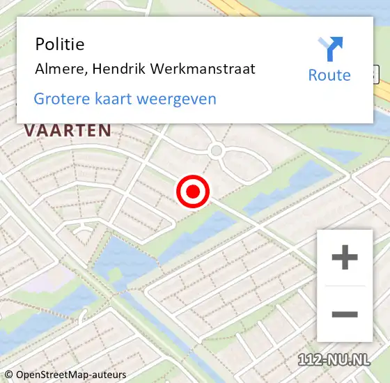 Locatie op kaart van de 112 melding: Politie Almere, Hendrik Werkmanstraat op 22 augustus 2016 20:31