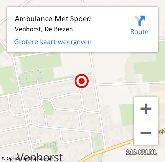 Locatie op kaart van de 112 melding: Ambulance Met Spoed Naar Venhorst, De Biezen op 24 december 2013 16:34