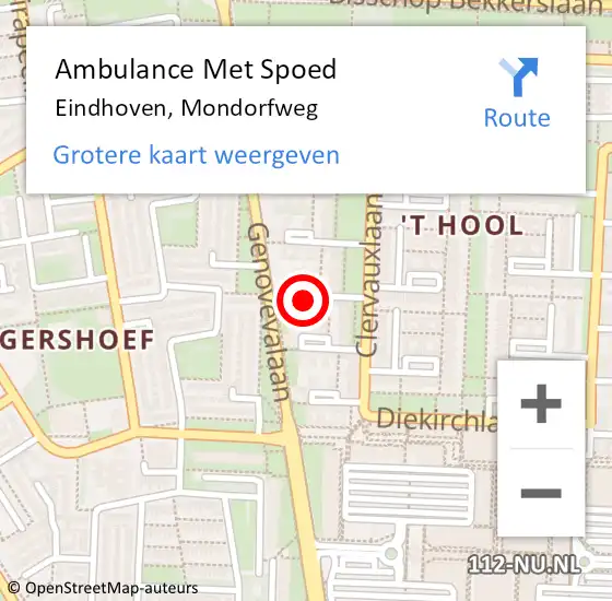 Locatie op kaart van de 112 melding: Ambulance Met Spoed Naar Eindhoven, Mondorfweg op 22 augustus 2016 21:05