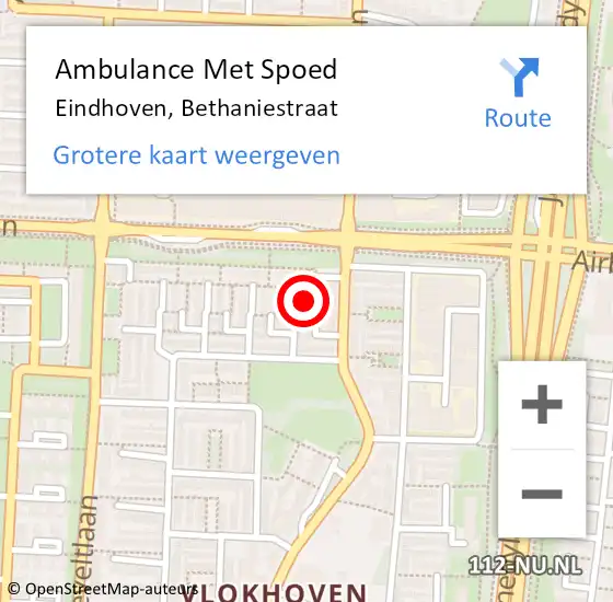 Locatie op kaart van de 112 melding: Ambulance Met Spoed Naar Eindhoven, Bethaniestraat op 22 augustus 2016 21:21