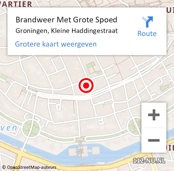 Locatie op kaart van de 112 melding: Brandweer Met Grote Spoed Naar Groningen, Kleine Haddingestraat op 22 augustus 2016 22:23