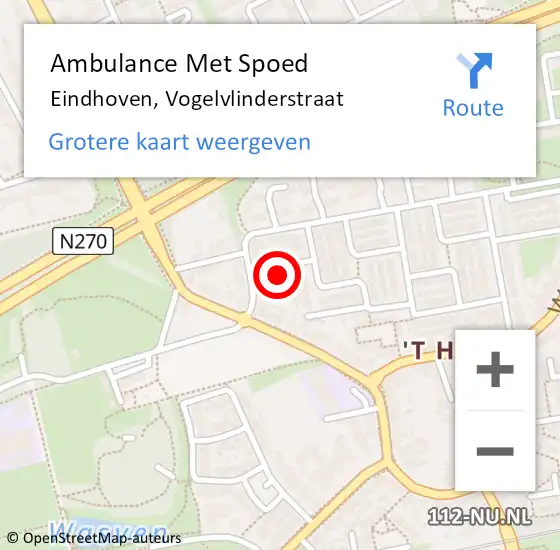 Locatie op kaart van de 112 melding: Ambulance Met Spoed Naar Eindhoven, Vogelvlinderstraat op 23 augustus 2016 05:12