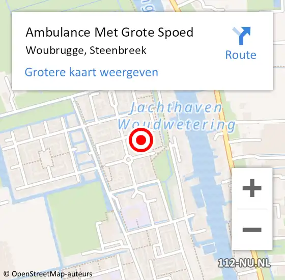 Locatie op kaart van de 112 melding: Ambulance Met Grote Spoed Naar Woubrugge, Steenbreek op 23 augustus 2016 10:09