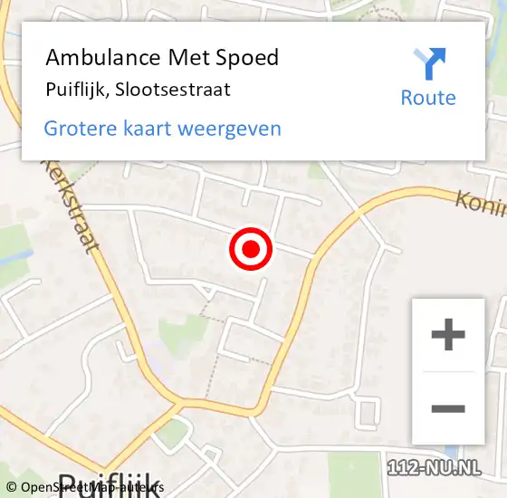 Locatie op kaart van de 112 melding: Ambulance Met Spoed Naar Puiflijk, Slootsestraat op 23 augustus 2016 10:43