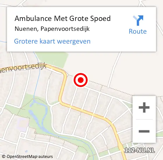 Locatie op kaart van de 112 melding: Ambulance Met Grote Spoed Naar Nuenen, Papenvoortsedijk op 23 augustus 2016 11:55