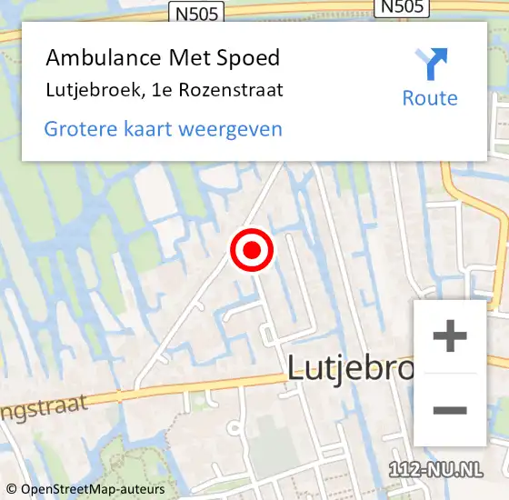 Locatie op kaart van de 112 melding: Ambulance Met Spoed Naar Lutjebroek, 1e Rozenstraat op 23 augustus 2016 12:18