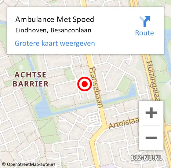 Locatie op kaart van de 112 melding: Ambulance Met Spoed Naar Eindhoven, Besanconlaan op 23 augustus 2016 12:43