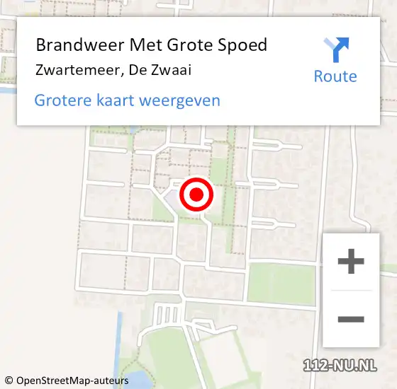 Locatie op kaart van de 112 melding: Brandweer Met Grote Spoed Naar Zwartemeer, De Zwaai op 23 augustus 2016 12:46