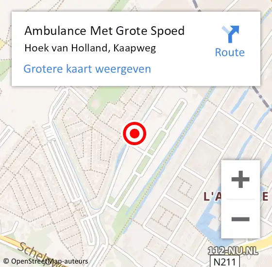 Locatie op kaart van de 112 melding: Ambulance Met Grote Spoed Naar Hoek van Holland, Kaapweg op 23 augustus 2016 13:14