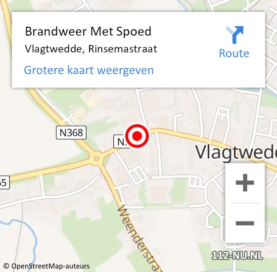 Locatie op kaart van de 112 melding: Brandweer Met Spoed Naar Vlagtwedde, Rinsemastraat op 23 augustus 2016 13:38