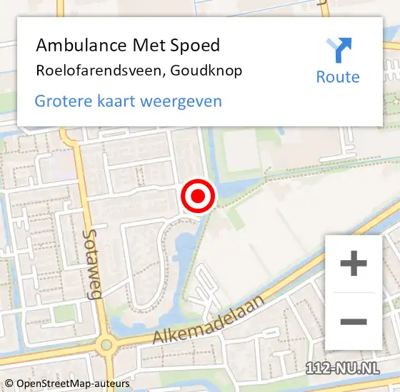 Locatie op kaart van de 112 melding: Ambulance Met Spoed Naar Roelofarendsveen, Goudknop op 23 augustus 2016 14:57