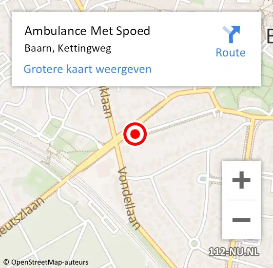 Locatie op kaart van de 112 melding: Ambulance Met Spoed Naar Baarn, Kettingweg op 23 augustus 2016 15:21