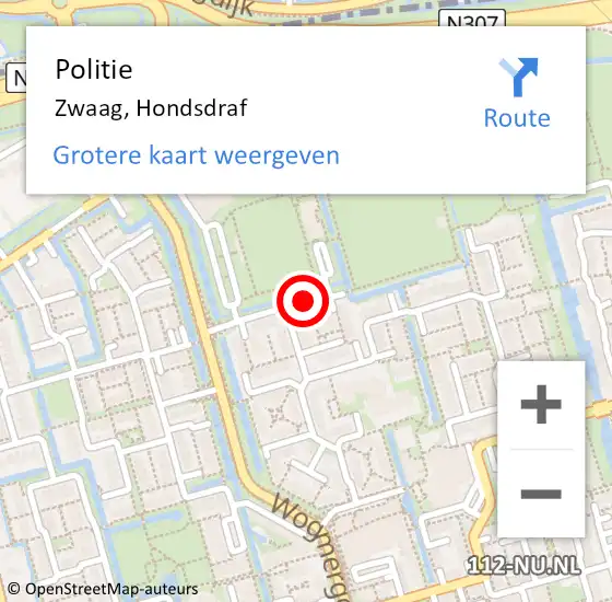 Locatie op kaart van de 112 melding: Politie Zwaag, Hondsdraf op 23 augustus 2016 15:25