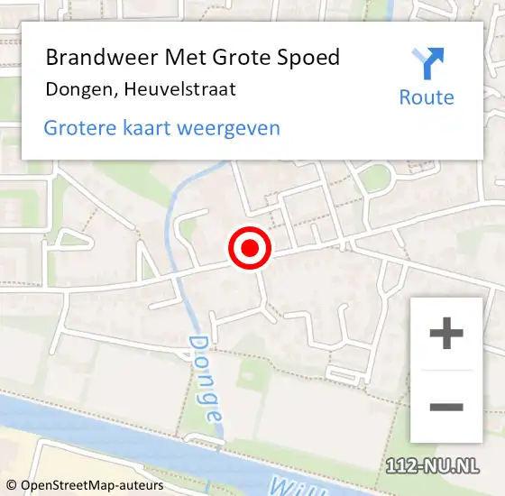 Locatie op kaart van de 112 melding: Brandweer Met Grote Spoed Naar Dongen, Heuvelstraat op 23 augustus 2016 17:49