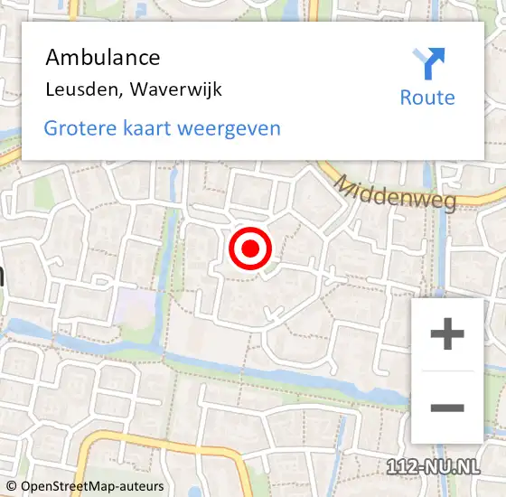 Locatie op kaart van de 112 melding: Ambulance Leusden, Waverwijk op 23 augustus 2016 18:10