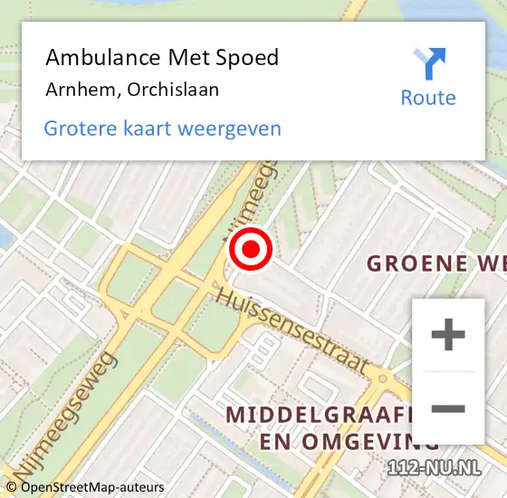 Locatie op kaart van de 112 melding: Ambulance Met Spoed Naar Arnhem, Orchislaan op 23 augustus 2016 18:18