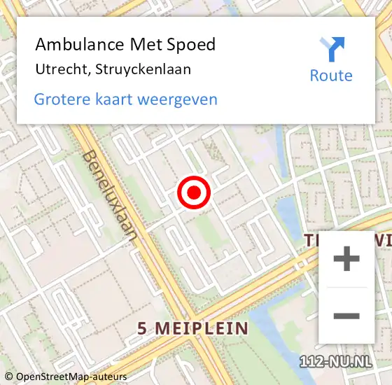 Locatie op kaart van de 112 melding: Ambulance Met Spoed Naar Utrecht, Struyckenlaan op 23 augustus 2016 18:27