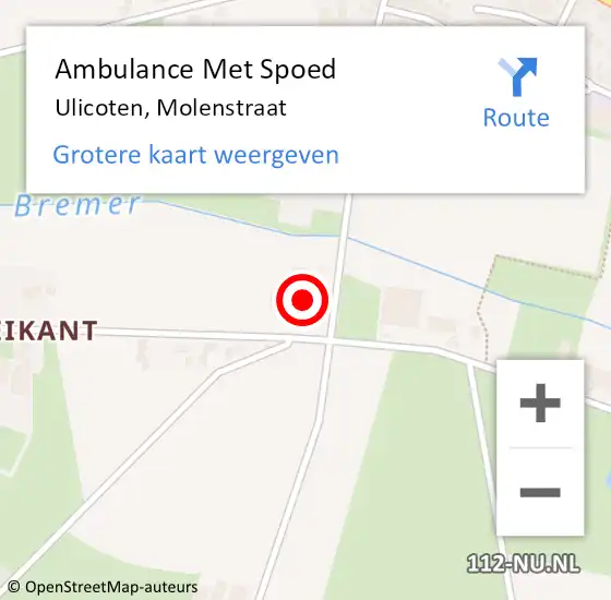Locatie op kaart van de 112 melding: Ambulance Met Spoed Naar Ulicoten, Molenstraat op 23 augustus 2016 18:35