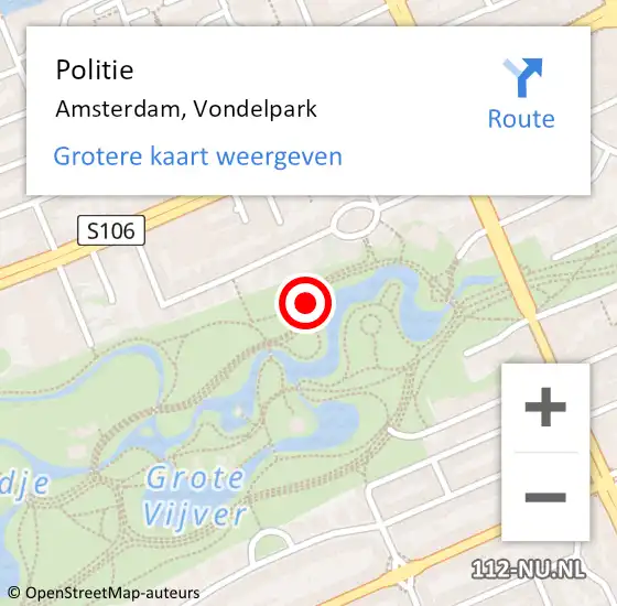 Locatie op kaart van de 112 melding: Politie Amsterdam, Vondelpark op 23 augustus 2016 19:32