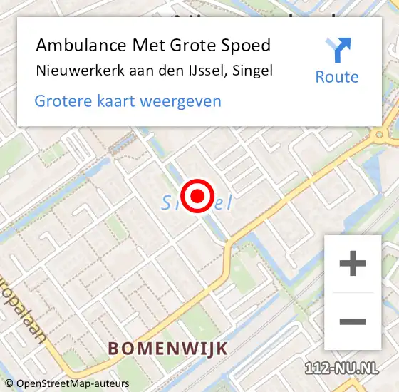 Locatie op kaart van de 112 melding: Ambulance Met Grote Spoed Naar Nieuwerkerk aan den IJssel, Singel op 23 augustus 2016 19:34