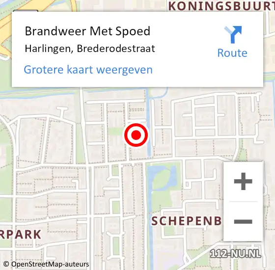 Locatie op kaart van de 112 melding: Brandweer Met Spoed Naar Harlingen, Brederodestraat op 23 augustus 2016 20:14