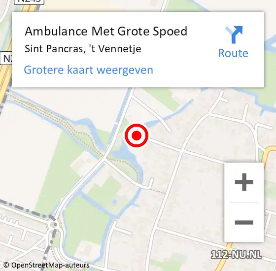 Locatie op kaart van de 112 melding: Ambulance Met Grote Spoed Naar Sint Pancras, 't Vennetje op 23 augustus 2016 20:18