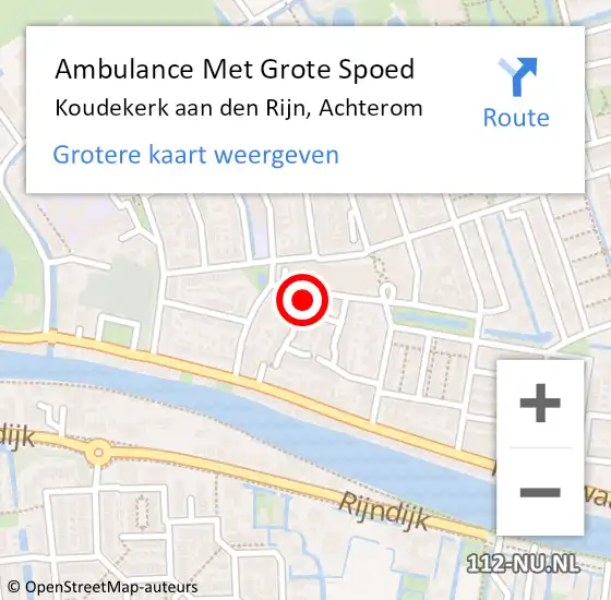 Locatie op kaart van de 112 melding: Ambulance Met Grote Spoed Naar Koudekerk aan den Rijn, Achterom op 23 augustus 2016 20:31