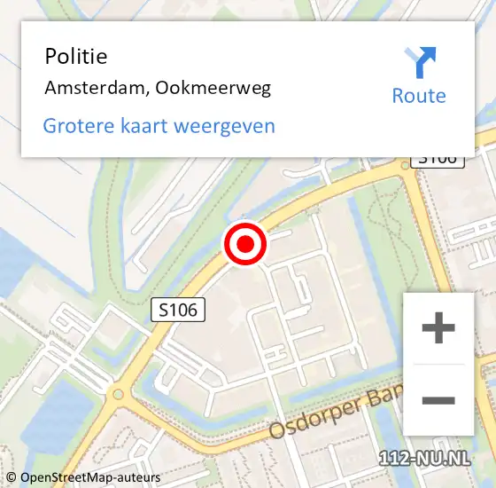 Locatie op kaart van de 112 melding: Politie Amsterdam, Ookmeerweg op 23 augustus 2016 21:04