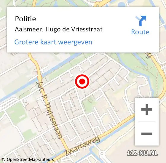 Locatie op kaart van de 112 melding: Politie Aalsmeer, Hugo de Vriesstraat op 23 augustus 2016 21:47
