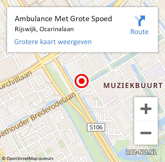 Locatie op kaart van de 112 melding: Ambulance Met Grote Spoed Naar Rijswijk, Ocarinalaan op 23 augustus 2016 21:57