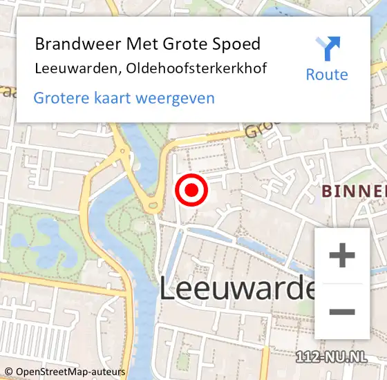 Locatie op kaart van de 112 melding: Brandweer Met Grote Spoed Naar Leeuwarden, Oldehoofsterkerkhof op 23 augustus 2016 22:08
