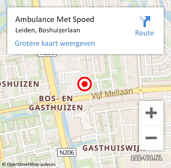 Locatie op kaart van de 112 melding: Ambulance Met Spoed Naar Leiden, Boshuizerlaan op 23 augustus 2016 22:45