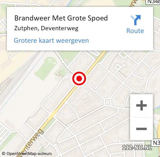Locatie op kaart van de 112 melding: Brandweer Met Grote Spoed Naar Zutphen, Deventerweg op 23 augustus 2016 22:46
