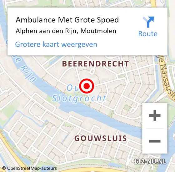 Locatie op kaart van de 112 melding: Ambulance Met Grote Spoed Naar Alphen aan den Rijn, Moutmolen op 23 augustus 2016 22:52