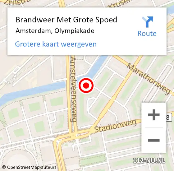 Locatie op kaart van de 112 melding: Brandweer Met Grote Spoed Naar Amsterdam, Olympiakade op 23 augustus 2016 22:53