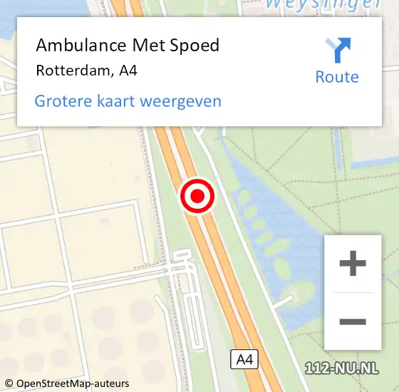 Locatie op kaart van de 112 melding: Ambulance Met Spoed Naar Rotterdam, A4 op 23 augustus 2016 23:03