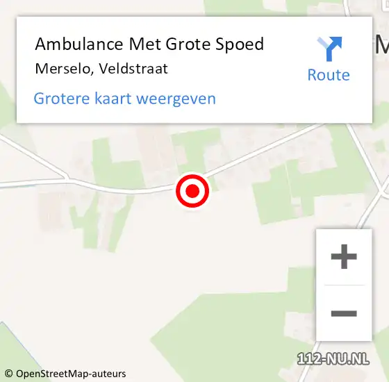 Locatie op kaart van de 112 melding: Ambulance Met Grote Spoed Naar Merselo, Veldstraat op 24 december 2013 18:11