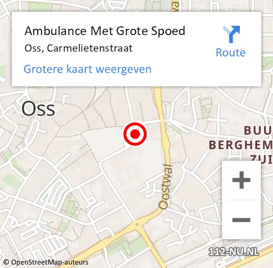 Locatie op kaart van de 112 melding: Ambulance Met Grote Spoed Naar Oss, Carmelietenstraat op 24 augustus 2016 02:46