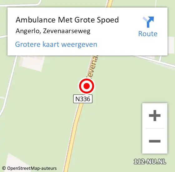 Locatie op kaart van de 112 melding: Ambulance Met Grote Spoed Naar Angerlo, Zevenaarseweg op 24 augustus 2016 08:46