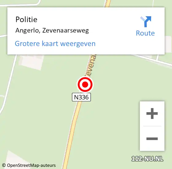 Locatie op kaart van de 112 melding: Politie Angerlo, Zevenaarseweg op 24 augustus 2016 08:51