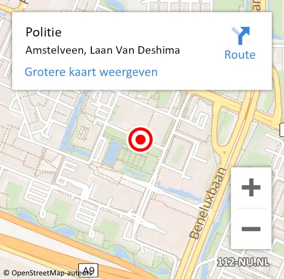 Locatie op kaart van de 112 melding: Politie Amstelveen, Laan van Deshima op 24 augustus 2016 09:32