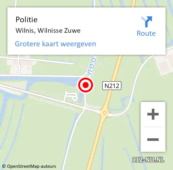 Locatie op kaart van de 112 melding: Politie Wilnis, Wilnisse Zuwe op 24 augustus 2016 10:55